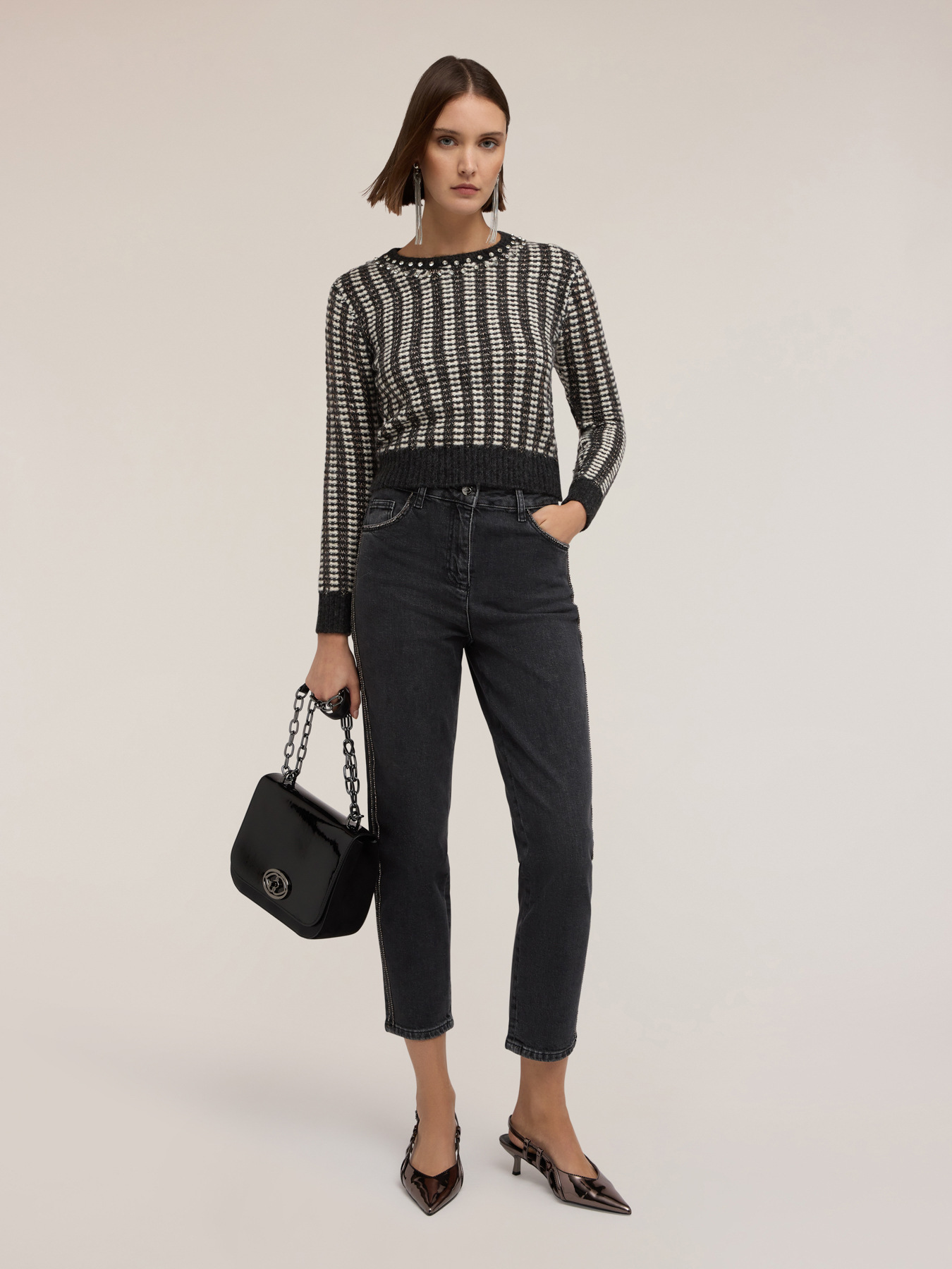 Pulover jacquard cu aplicații image number 2