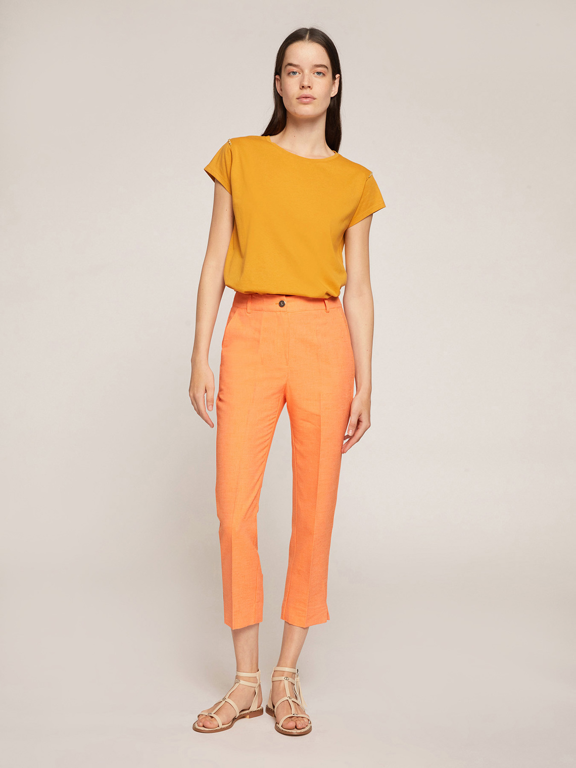 Straight-leg linen blend trousers 
