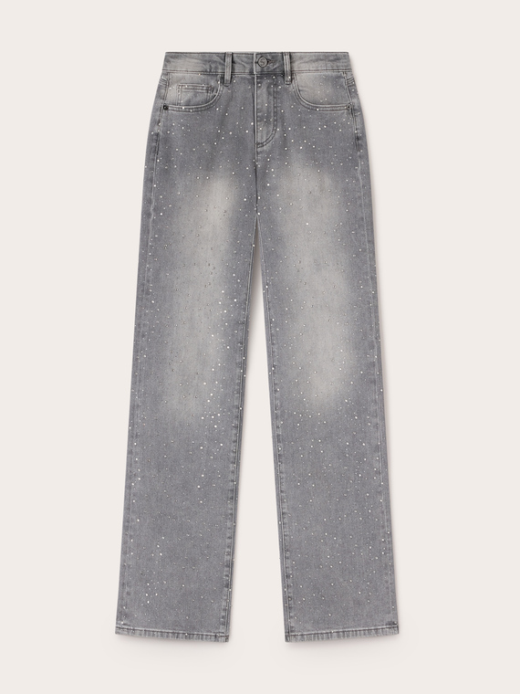 Wide-leg jeans with rhinestone embellishments