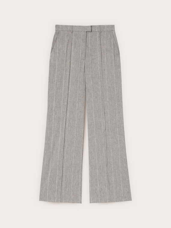 Wide-leg trousers in linen blend with pressed crease