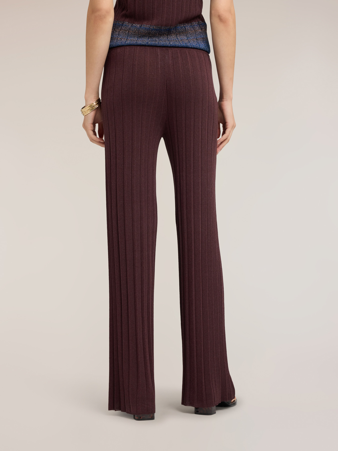 Pleated palazzo pants in lurex viscose knitwear image number 1