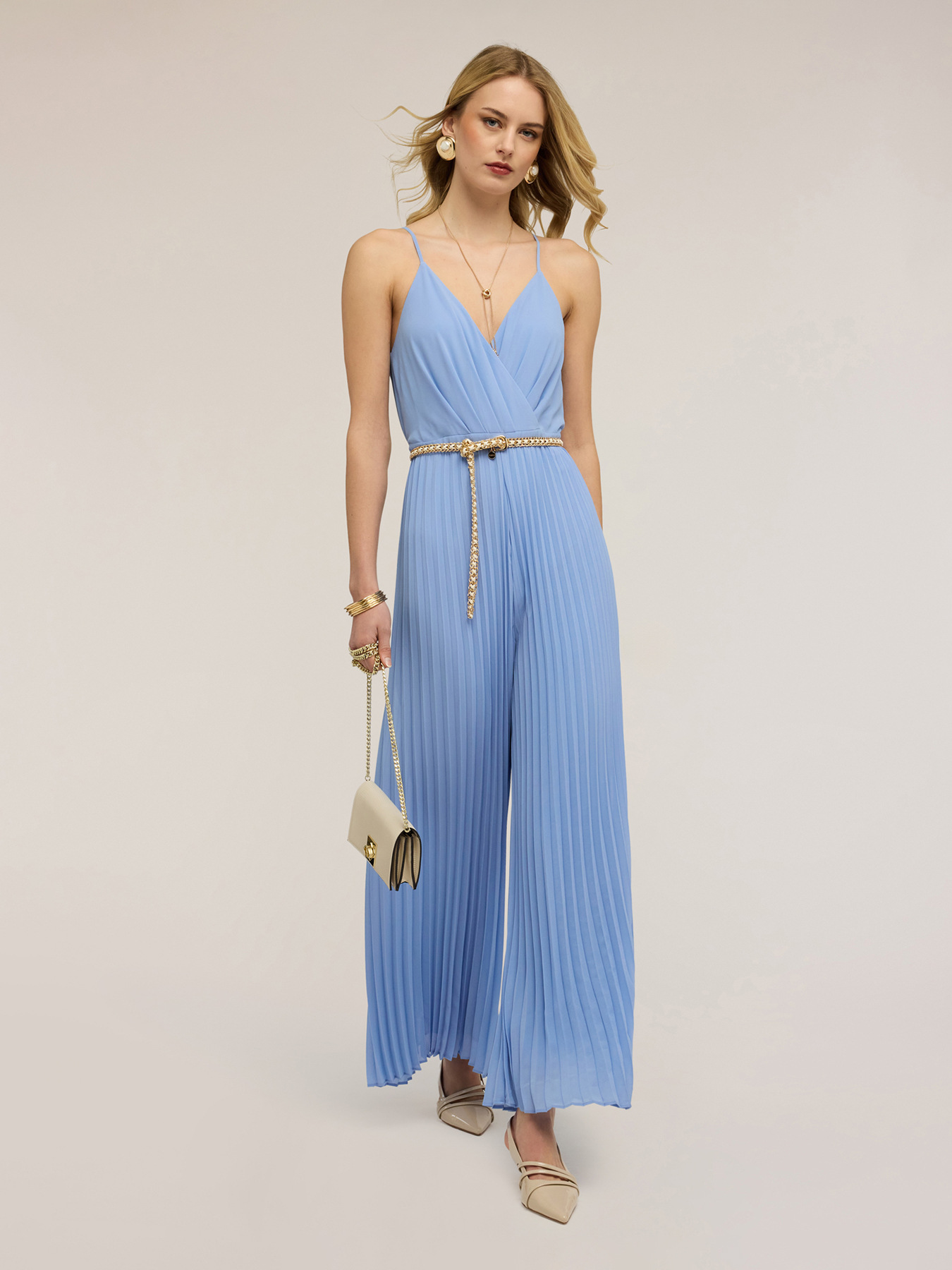 Long pleated georgette jumpsuit image number 0