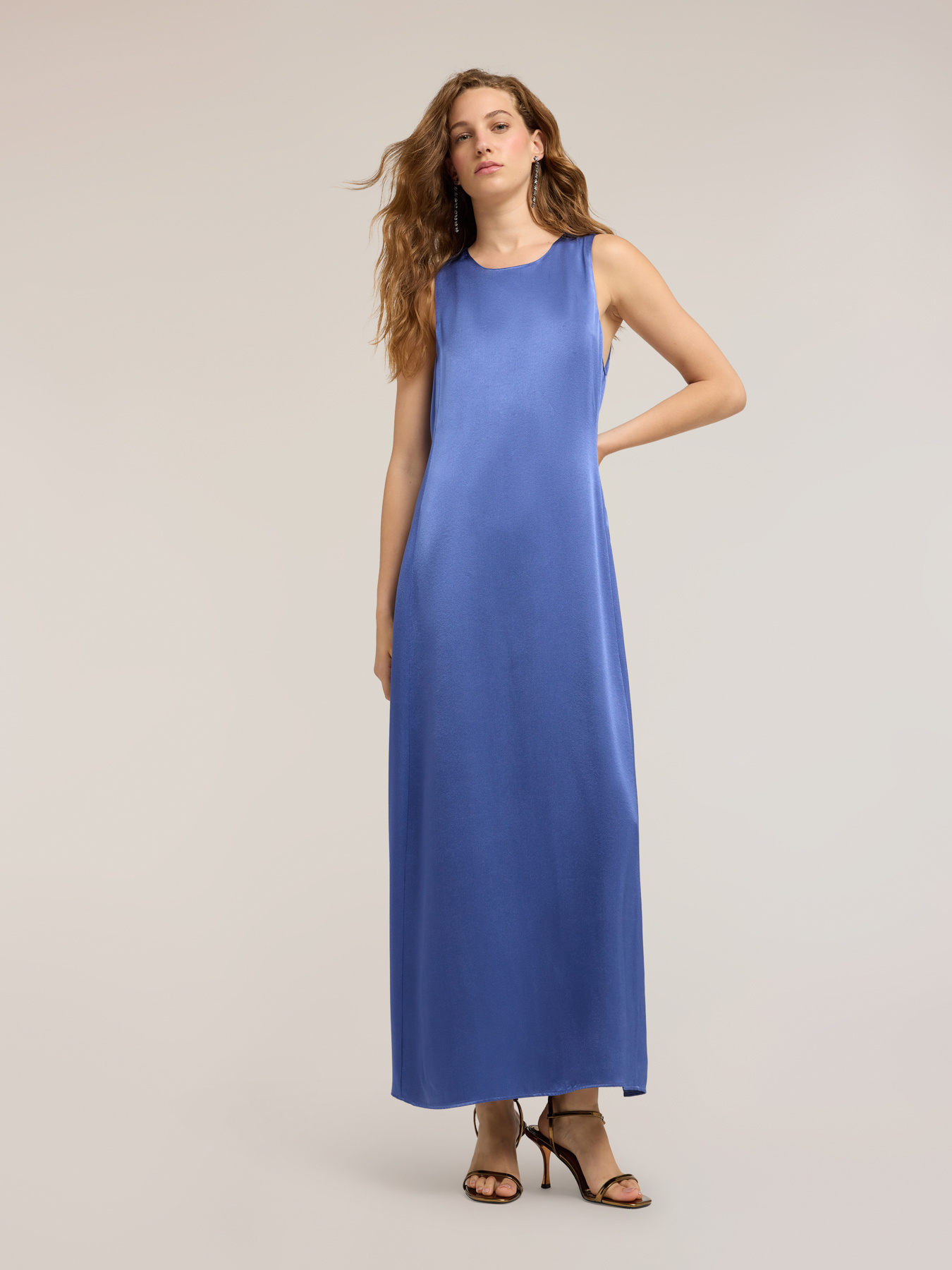 Long A-line satin dress image number 2