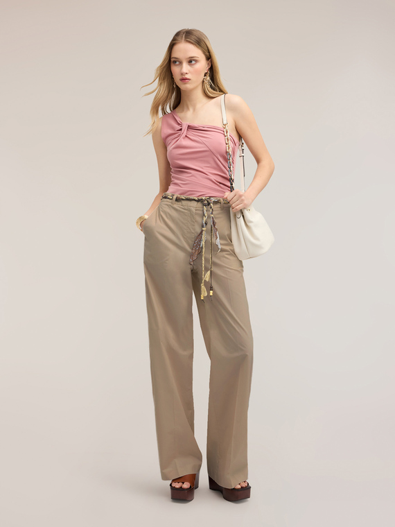 Pantalon palazzo en coton avec ceinture
