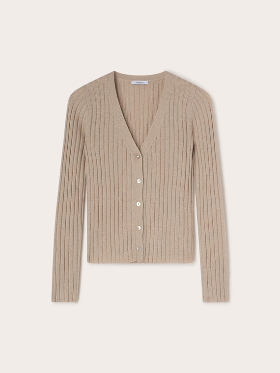 Short ribbed wool blend cardigan
