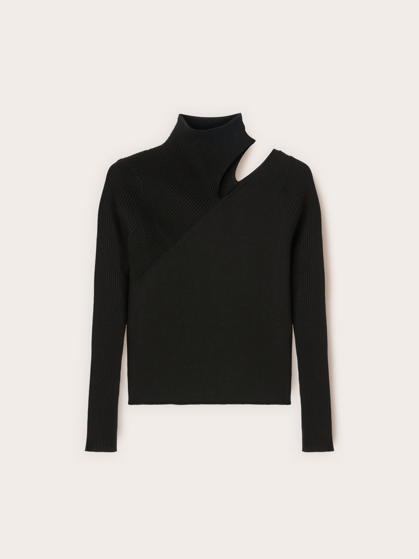 Pull col roul&eacute; avec d&eacute;coupe asym&eacute;trique image number 4