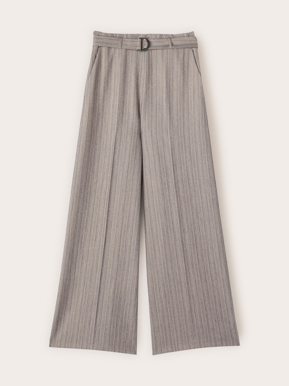 Pinstriped palazzo pants with belt