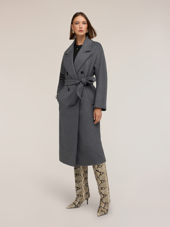 Cappotto cinturato in drap misto lana
