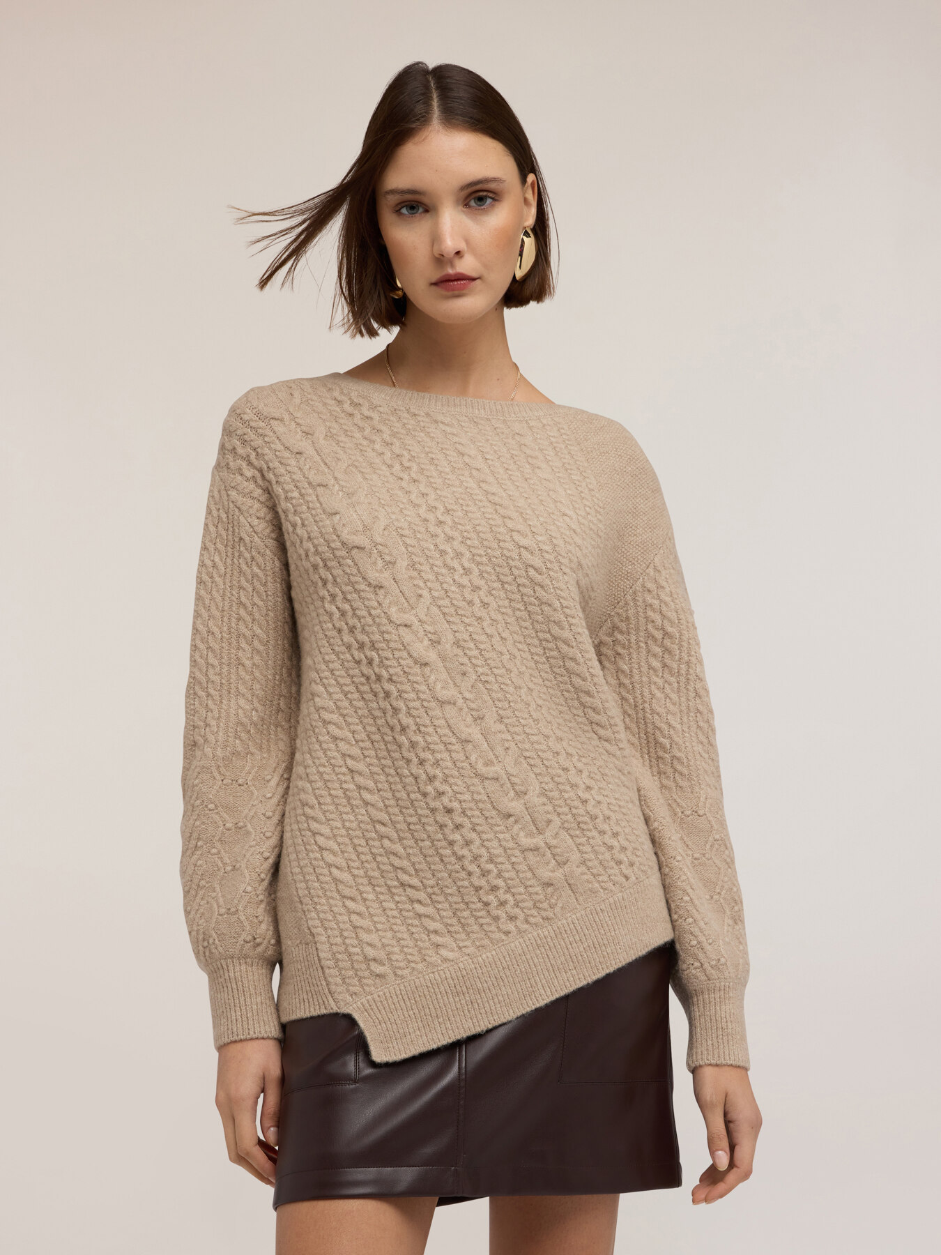 Asymmetrical cable-knit sweater image number 2