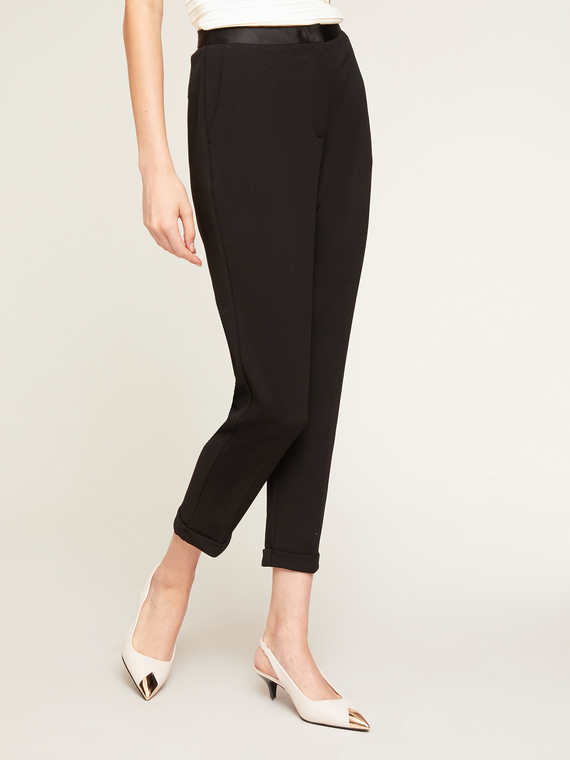 Motivi Pantaloni New York con inserti in raso Donna, Nero, Taglia 40