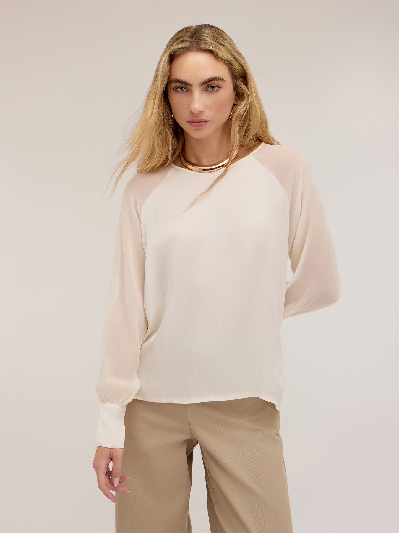 Blouse avec manches raglan semi-transparentes image number 0