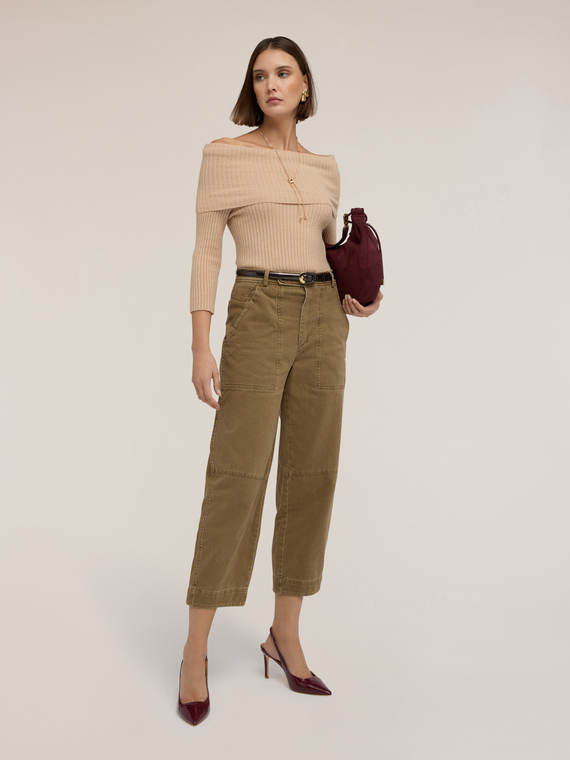 Off-shoulder ribbed viscose sweater