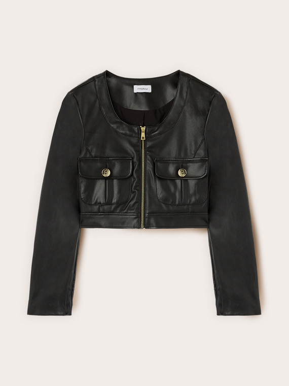 Cropped jacket in coated fabric