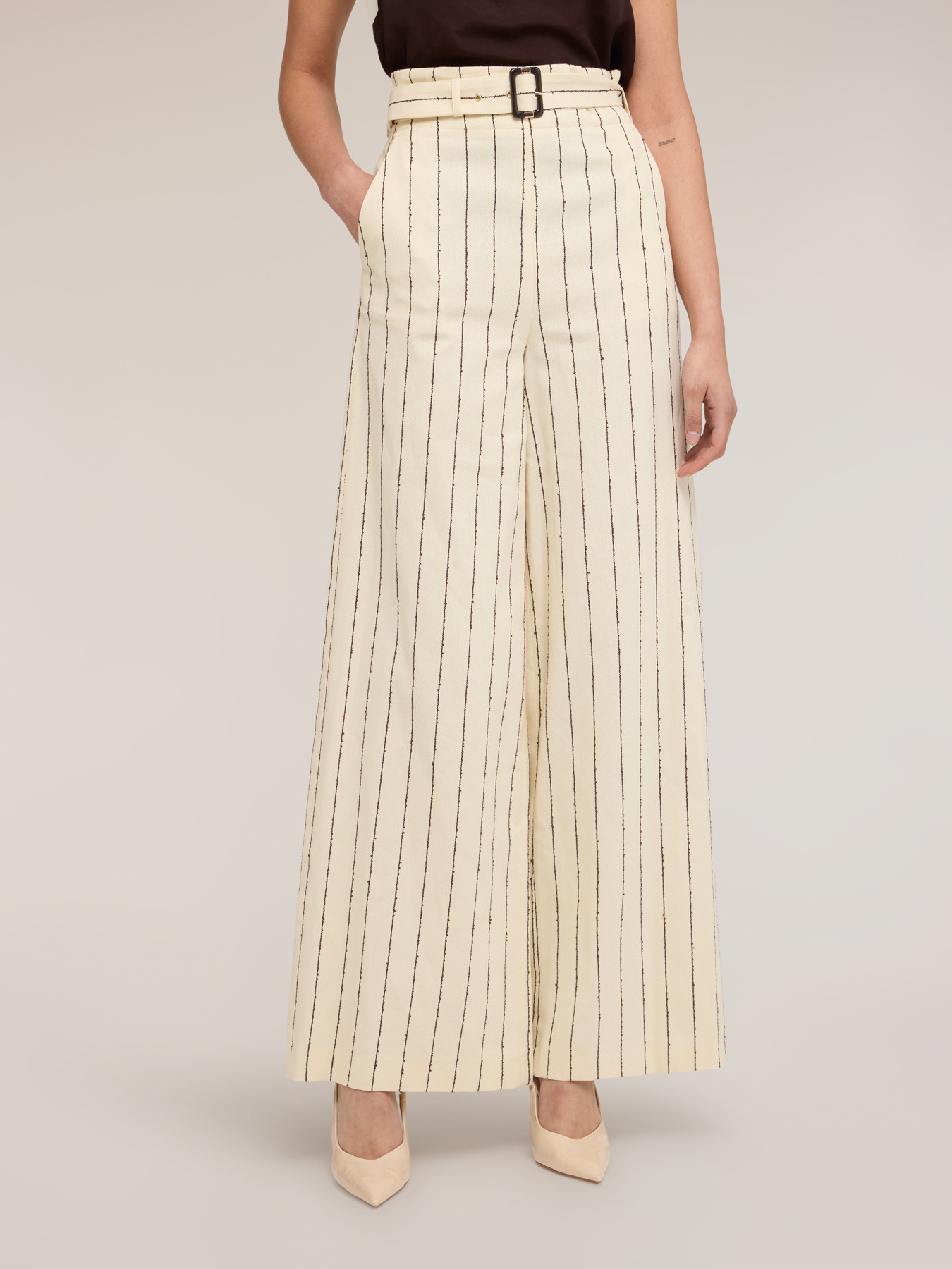 Pantalon palazzo &agrave; rayures The Tailoring Lab image number 0