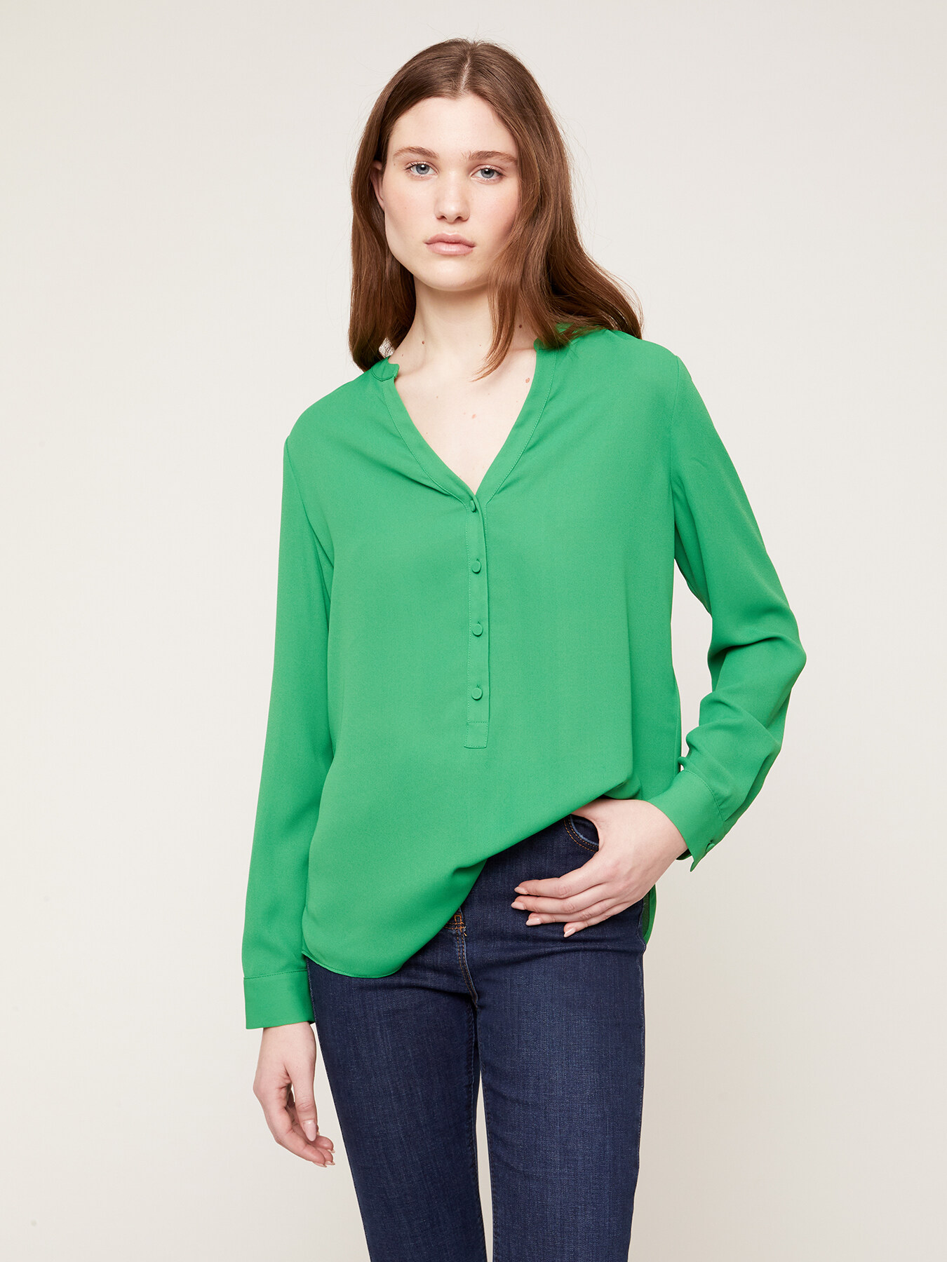 Keyhole neckline blouse in flowing fabric image number 0