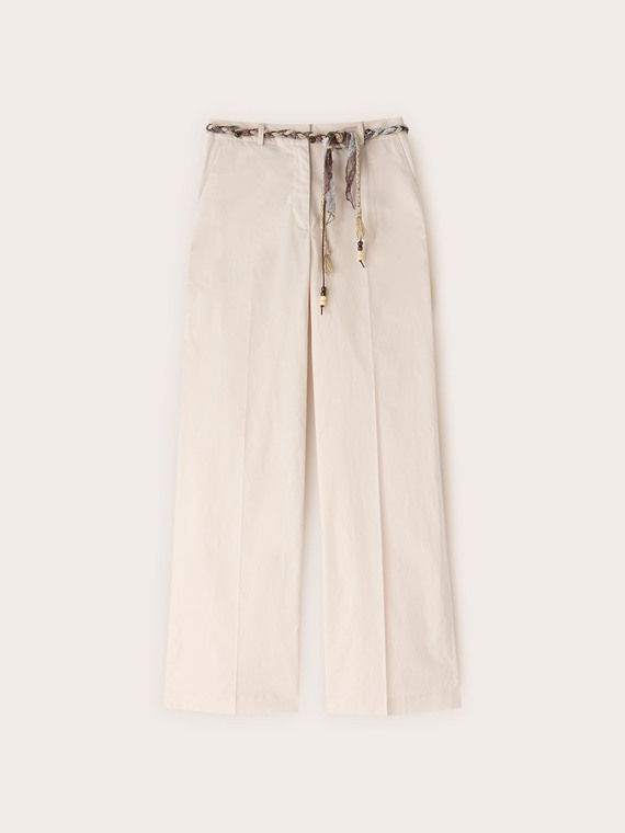 Wide-leg cotton trousers with belt