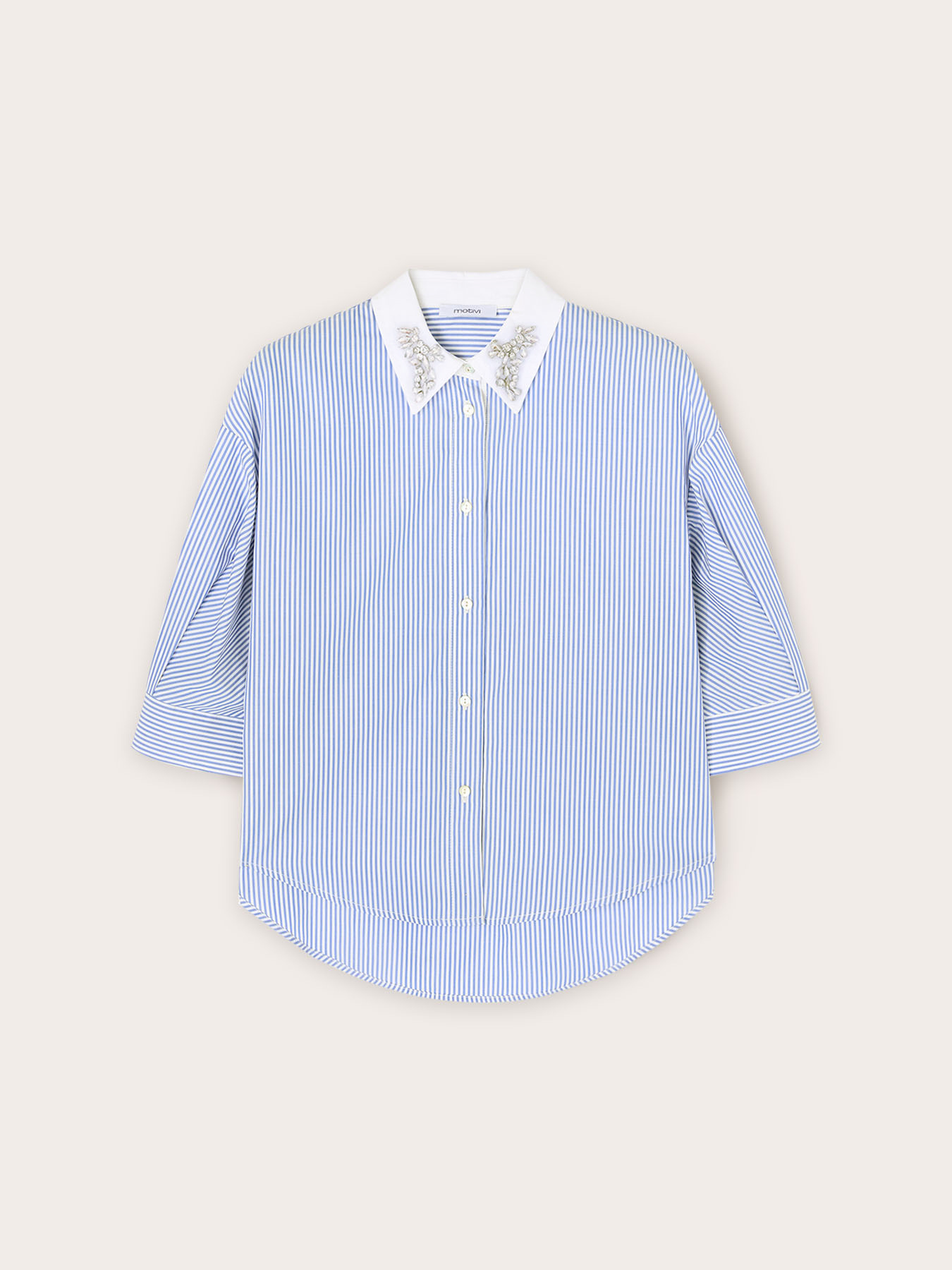 Camicia a righe con colletto con strass image number 5