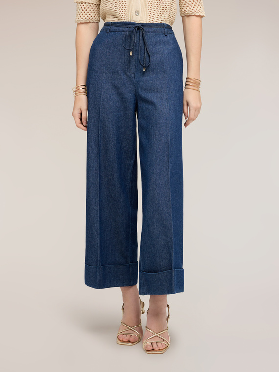 Cropped palazzo jeans with drawstring