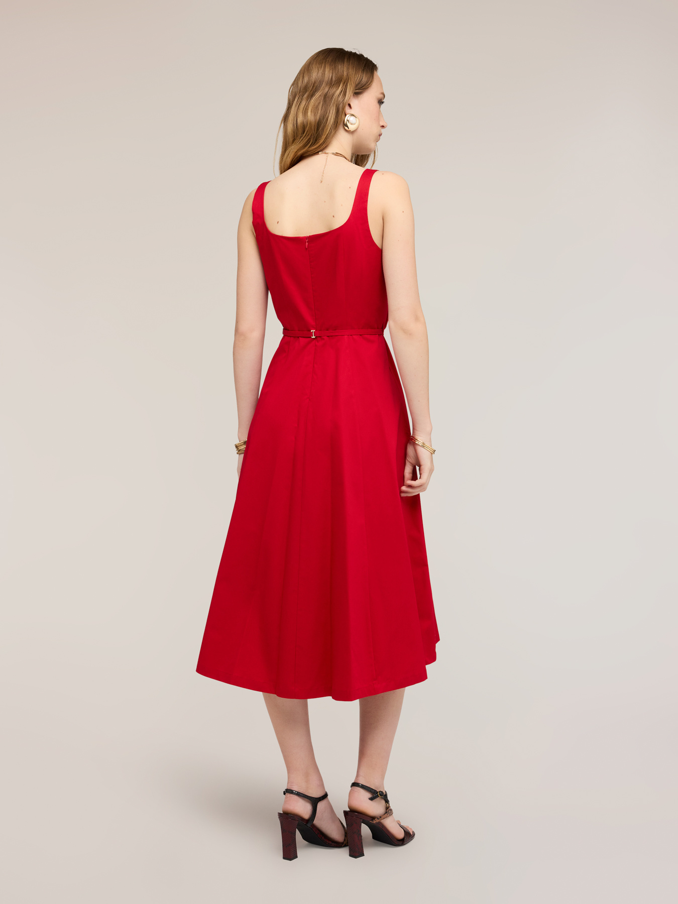 Flare dress in poplin with belt image number 1