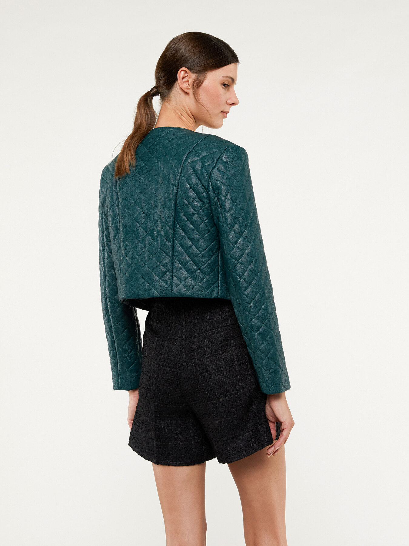 Quilted faux leather bolero jacket