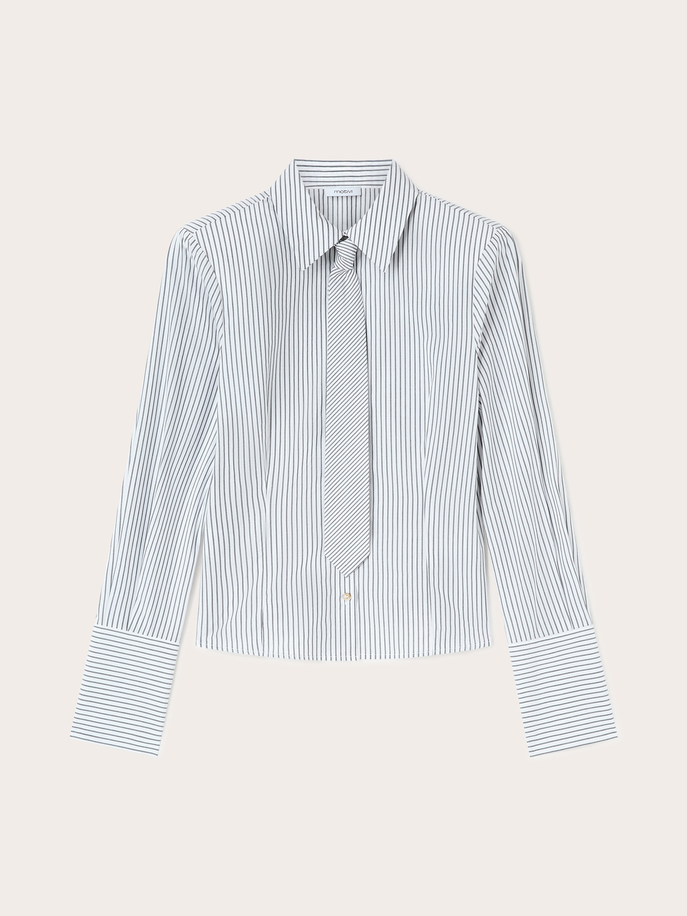 Striped poplin shirt with neck tie image number 4