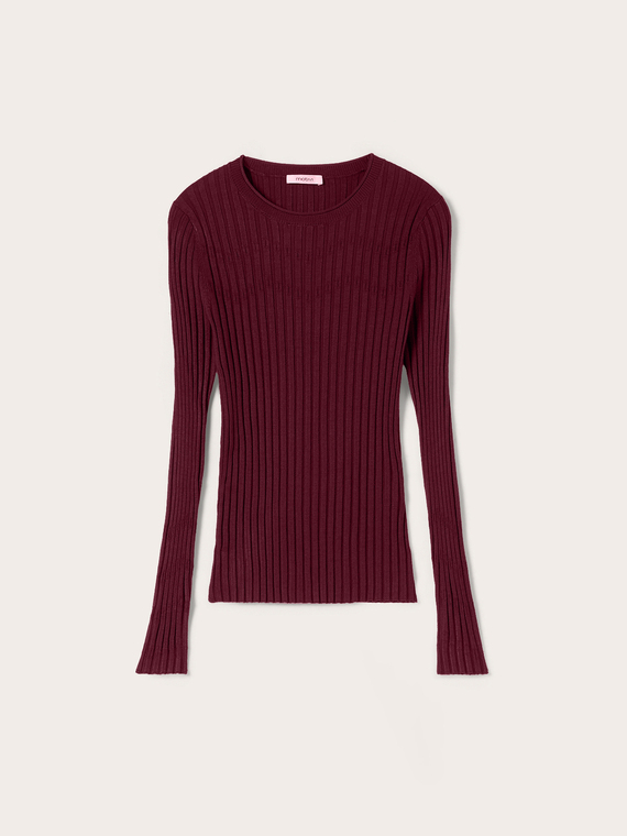 Flat rib knit sweater with flared cuff