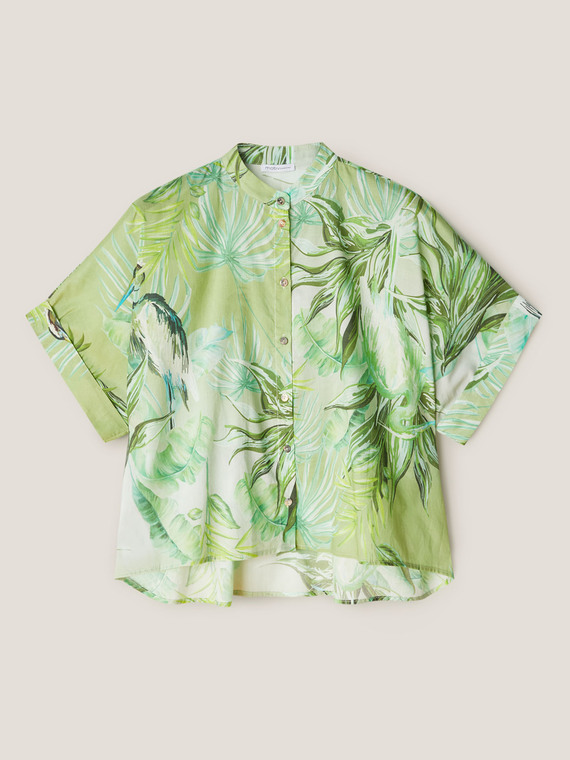 Oversize-Hemdbluse mit Blättermuster
