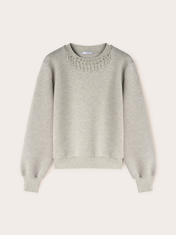 Felpa in scuba con ricamo di pietre