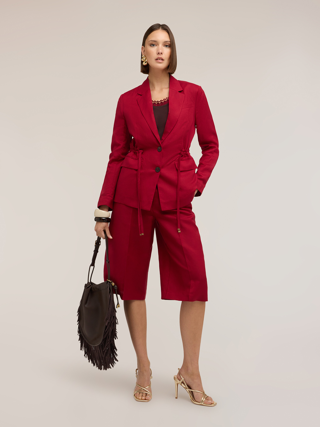 Blazer misto lino con coulisse image number 2