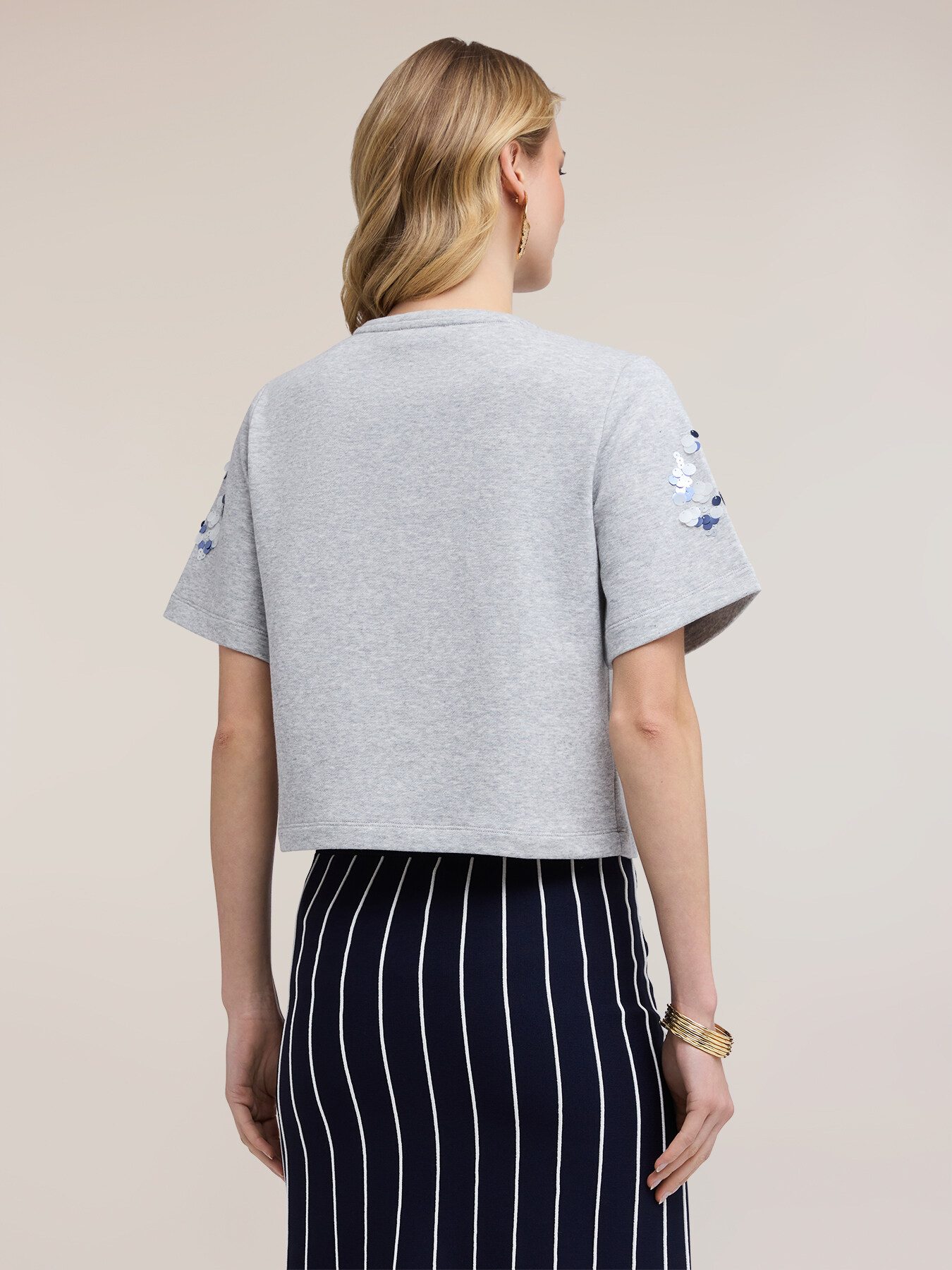 Cropped jersey sweatshirt with maxi sequins image number 2