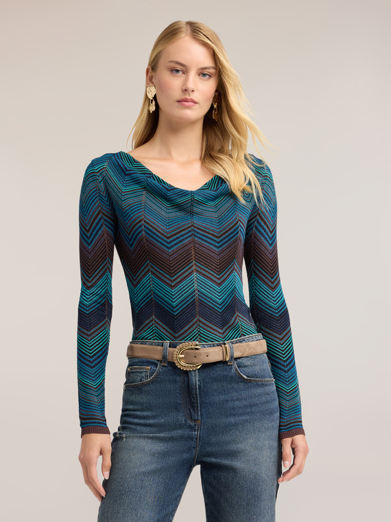 Jacquard knit top in viscose lurex blend