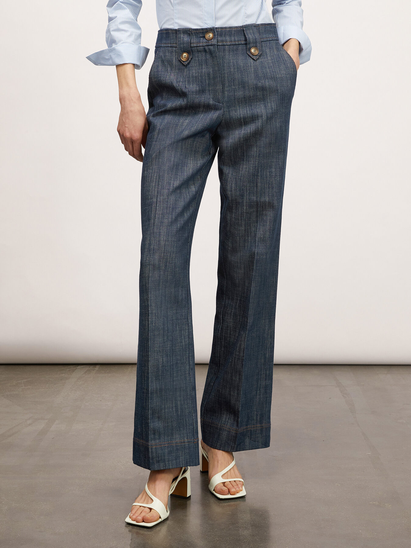 Jeans mit weitem Bein in geflammter Optik image number 0