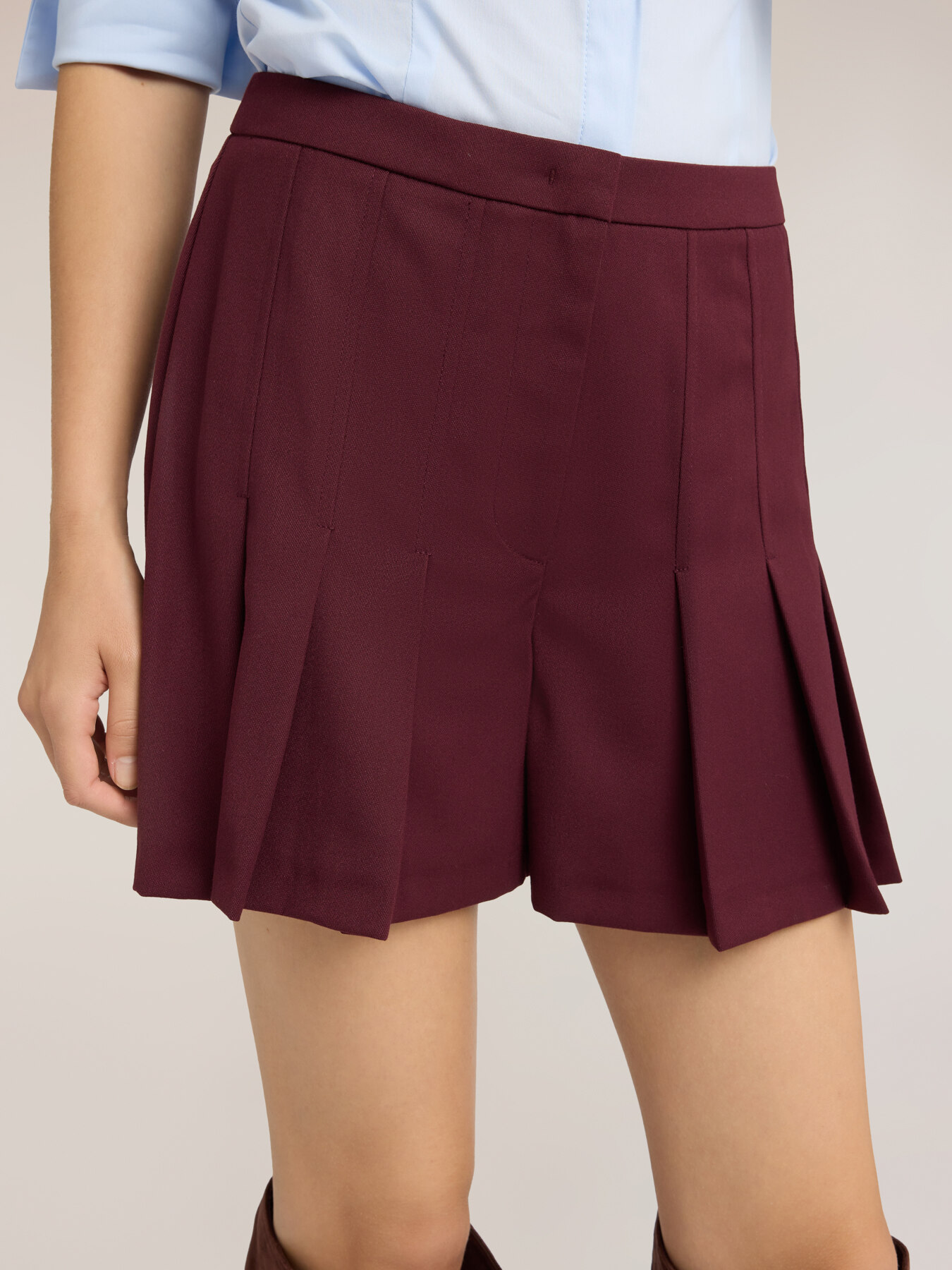 Short taille haute en twill avec plis image number 3