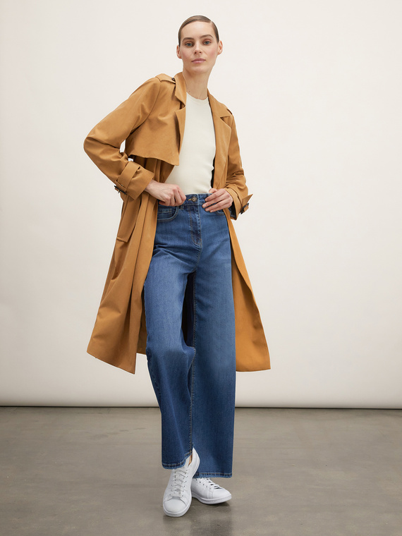 Peached effect long trench coat