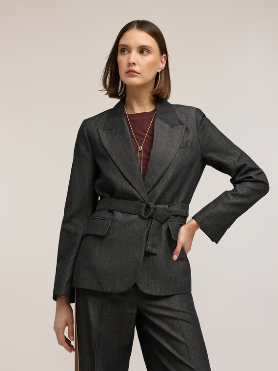 Blazer avec ceinture en m&eacute;lange de ramie