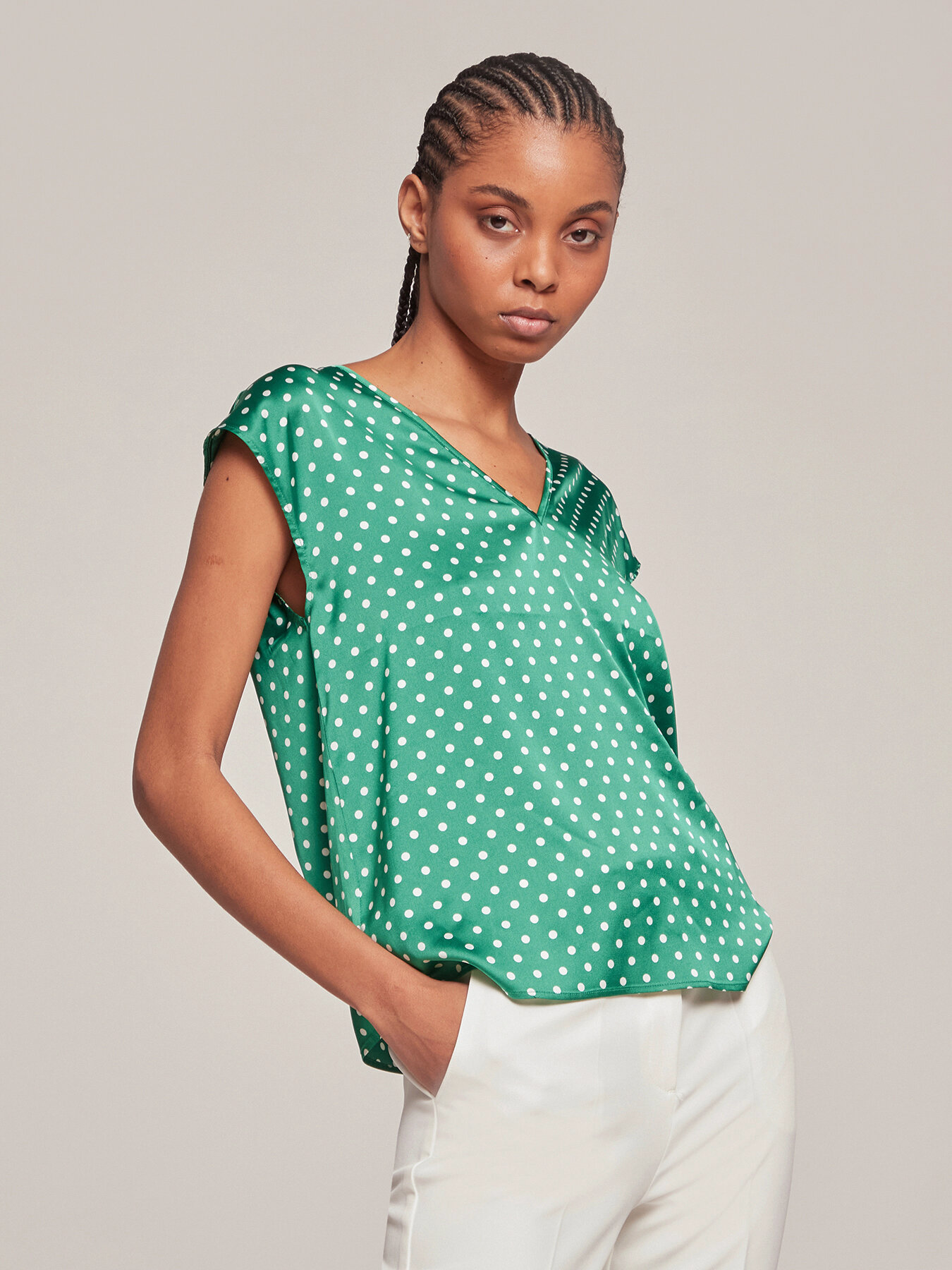 Polka-dot print satin blouse image number 0