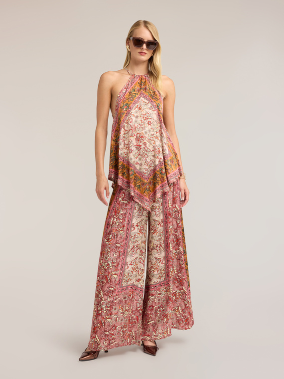 Palazzo pants in printed satin