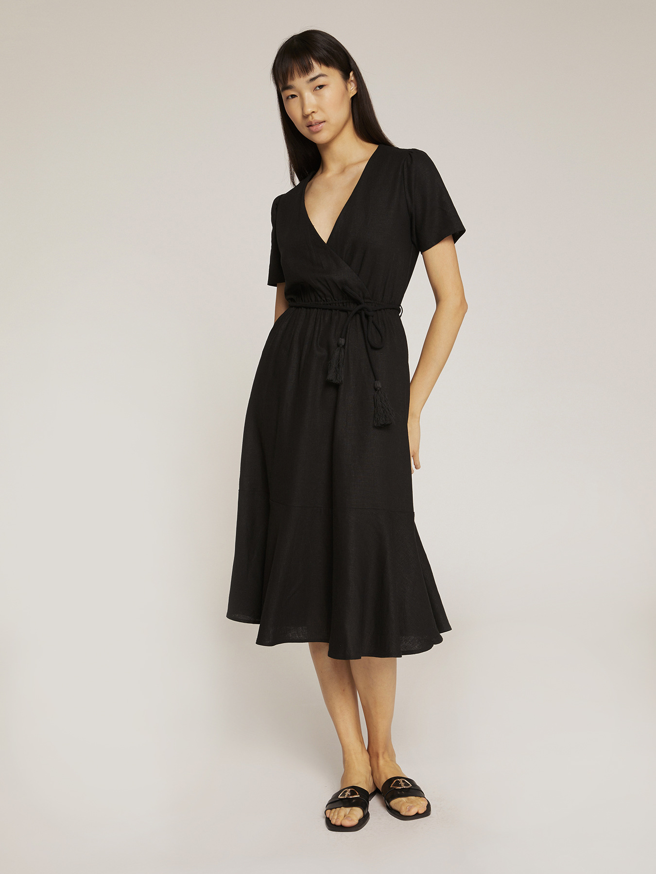 chinese dress ladies Patchwork Dress in Viscose Linen Twill | Women's Dresses