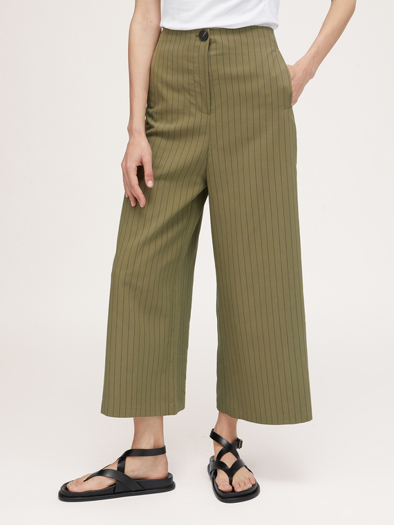 Cropped pinstriped trousers