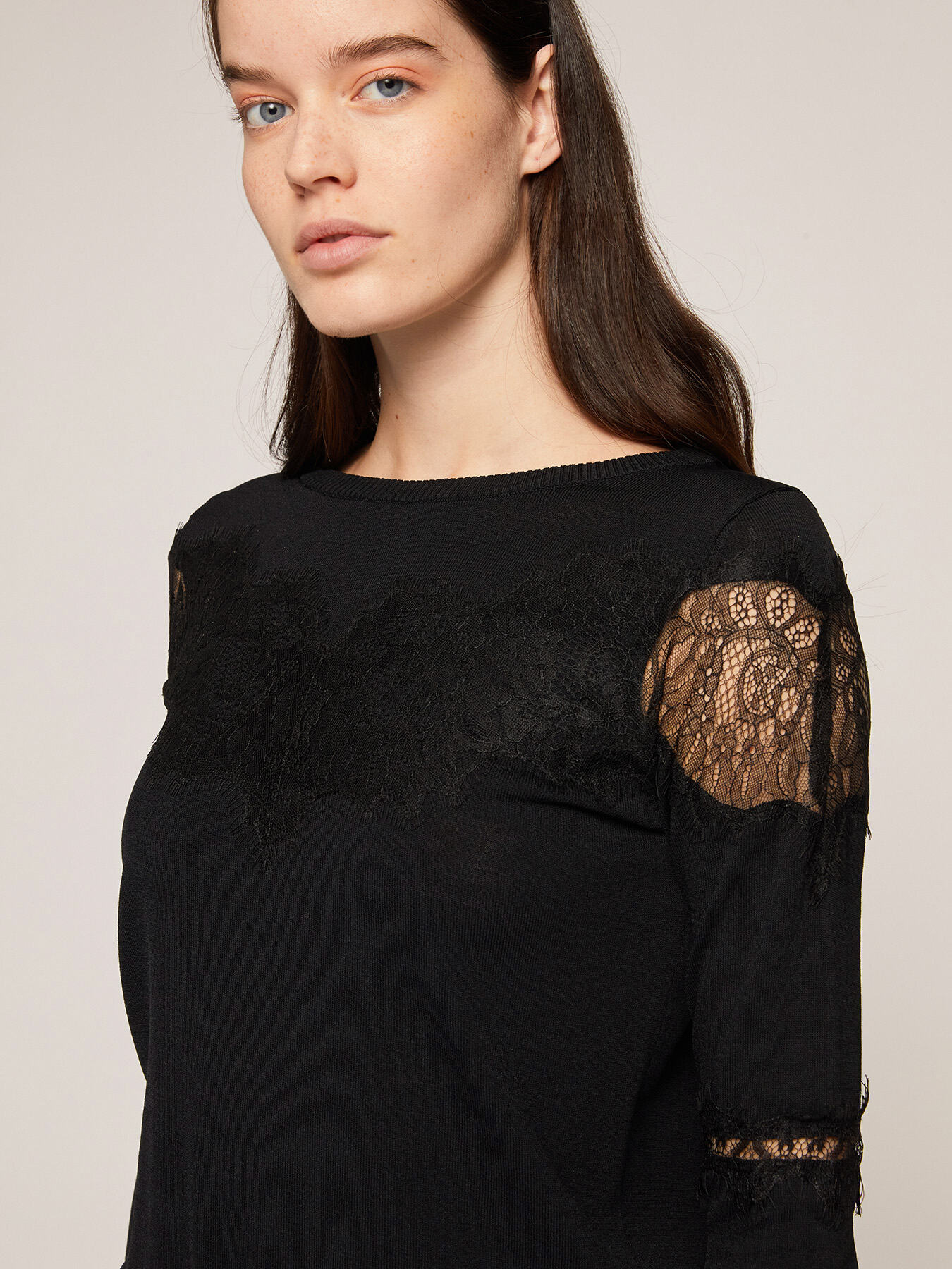 Sweater with lace inserts image number 2