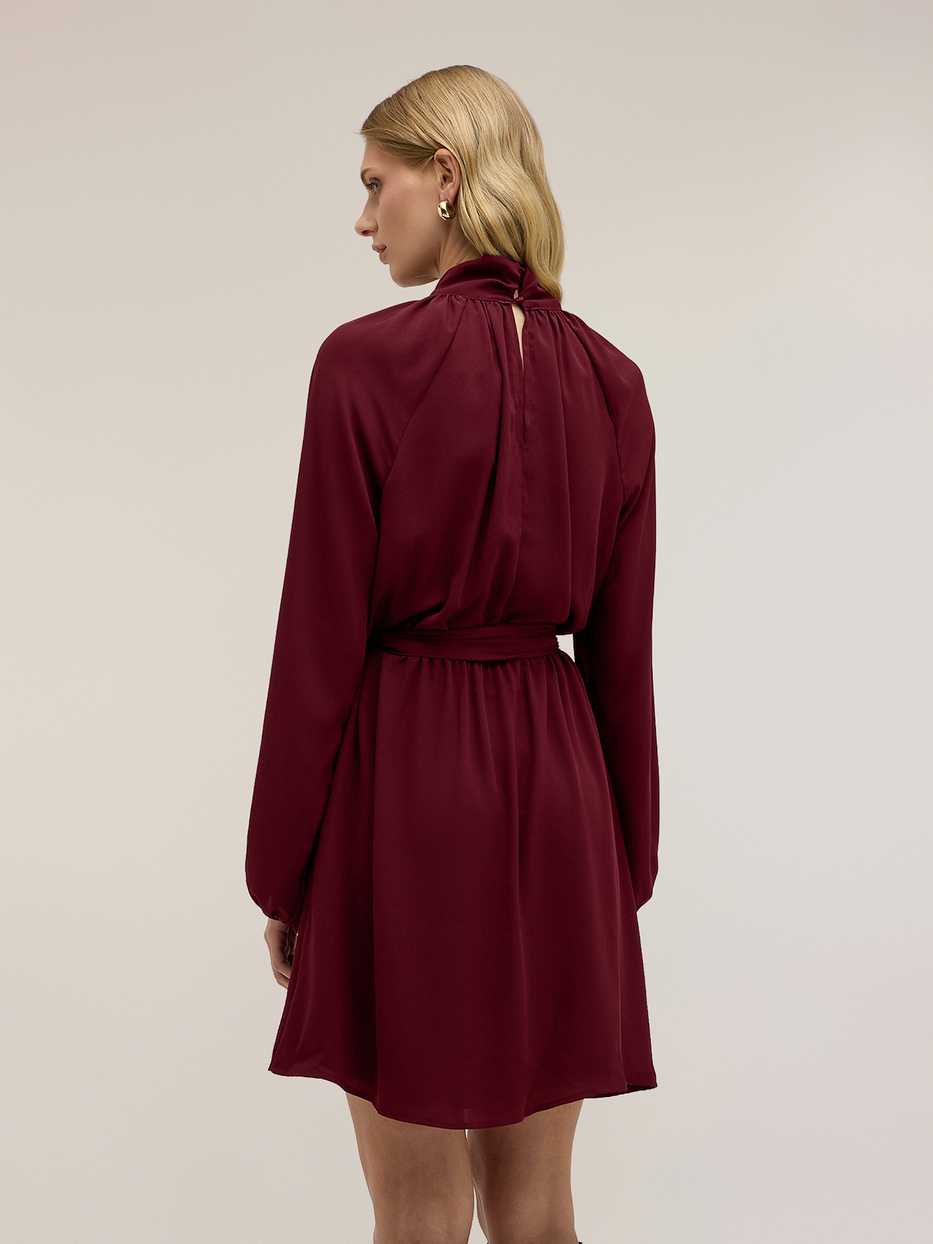 Draped flared dress in satin image number 1