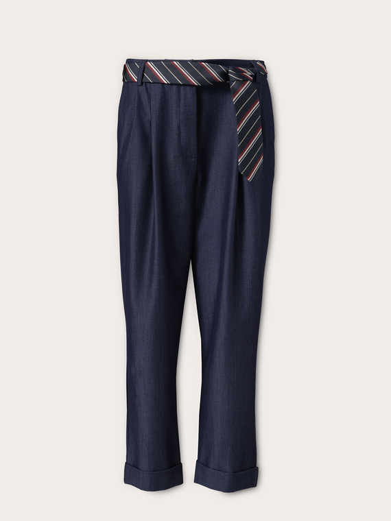 Pantalon carotte en chambray