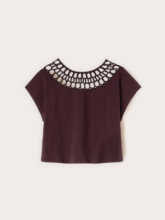 Jersey t-shirt with lace effect detailing