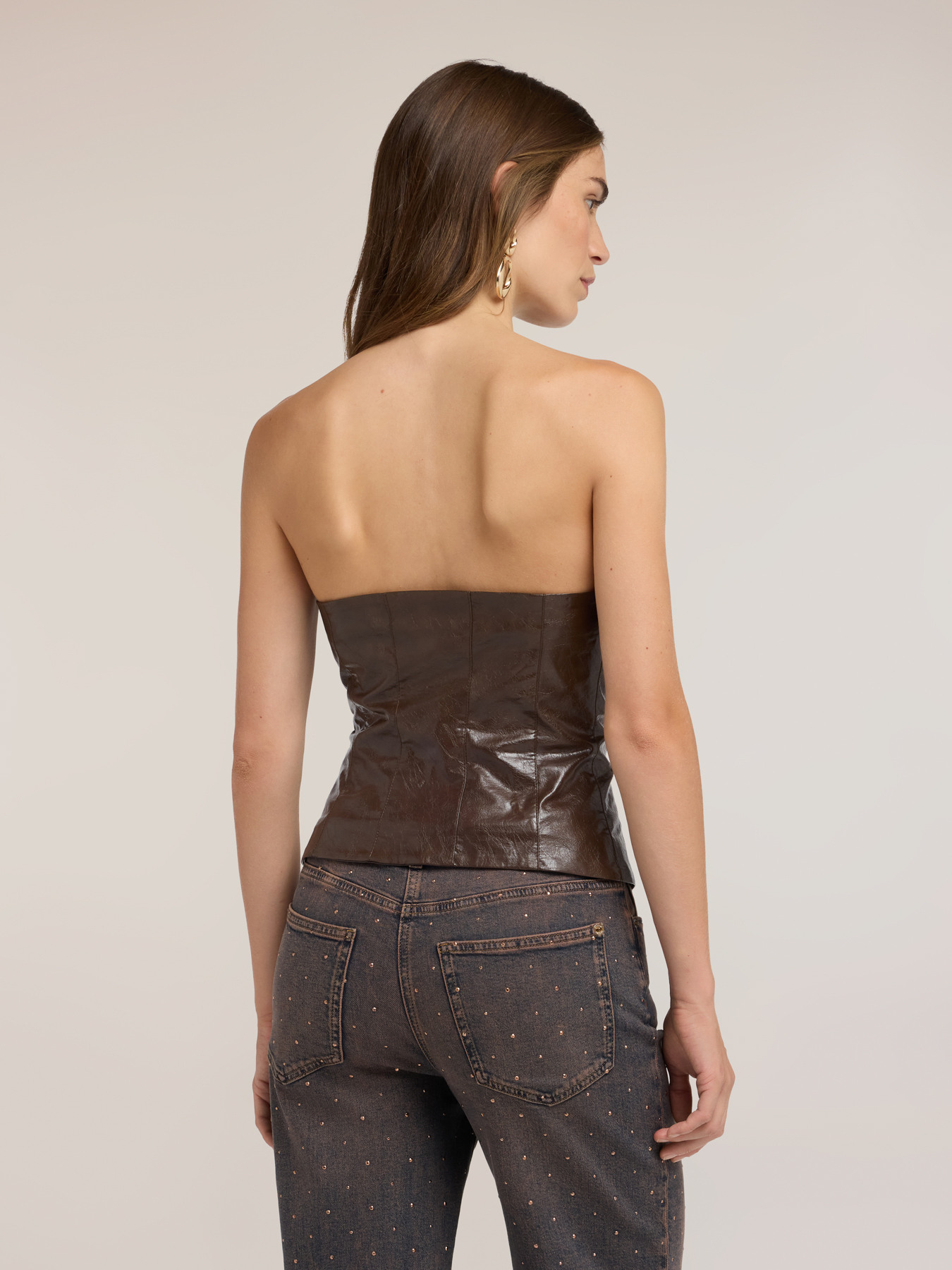 Shiny bustier with crinkle effect and zip image number 1
