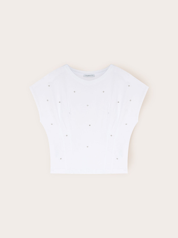 Jersey t-shirt with embroidered stones