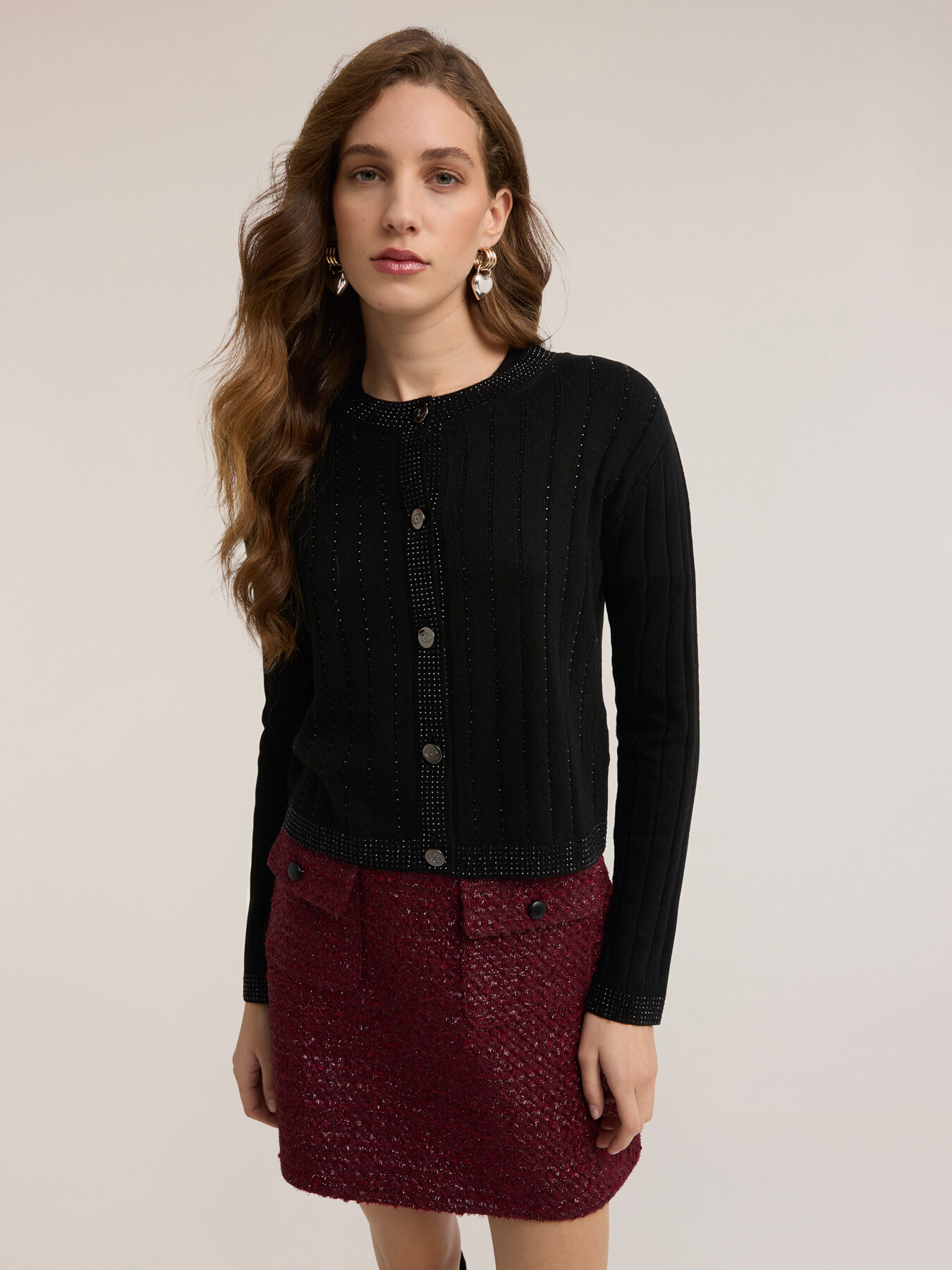 Cropped Strickjacke mit Strass image number 2