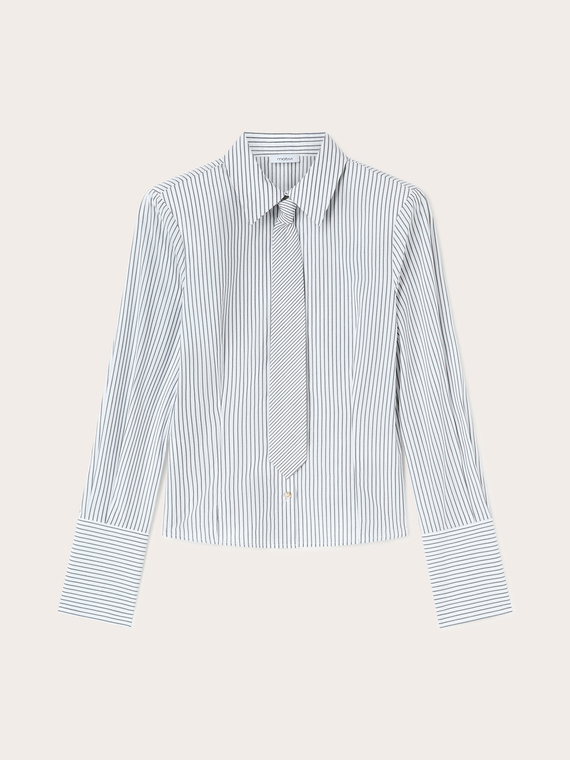 Chemise en popeline &agrave; rayures avec lavalli&egrave;re
