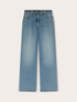Washed palazzo jeans with studded belt image number 4