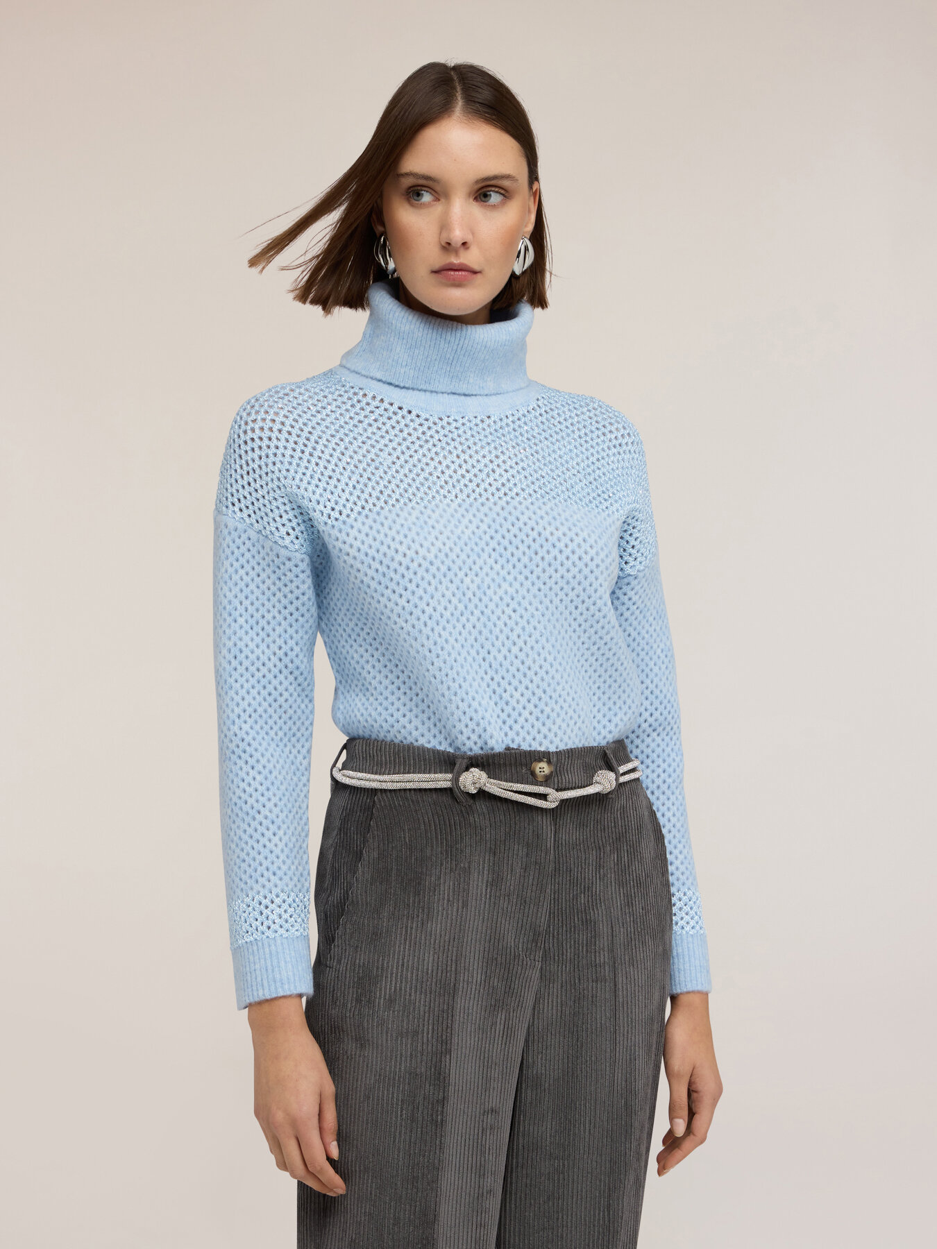 Turtleneck sweater with mesh knit image number 2
