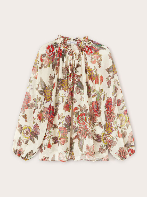 Indian flower patterned long-sleeved blouse